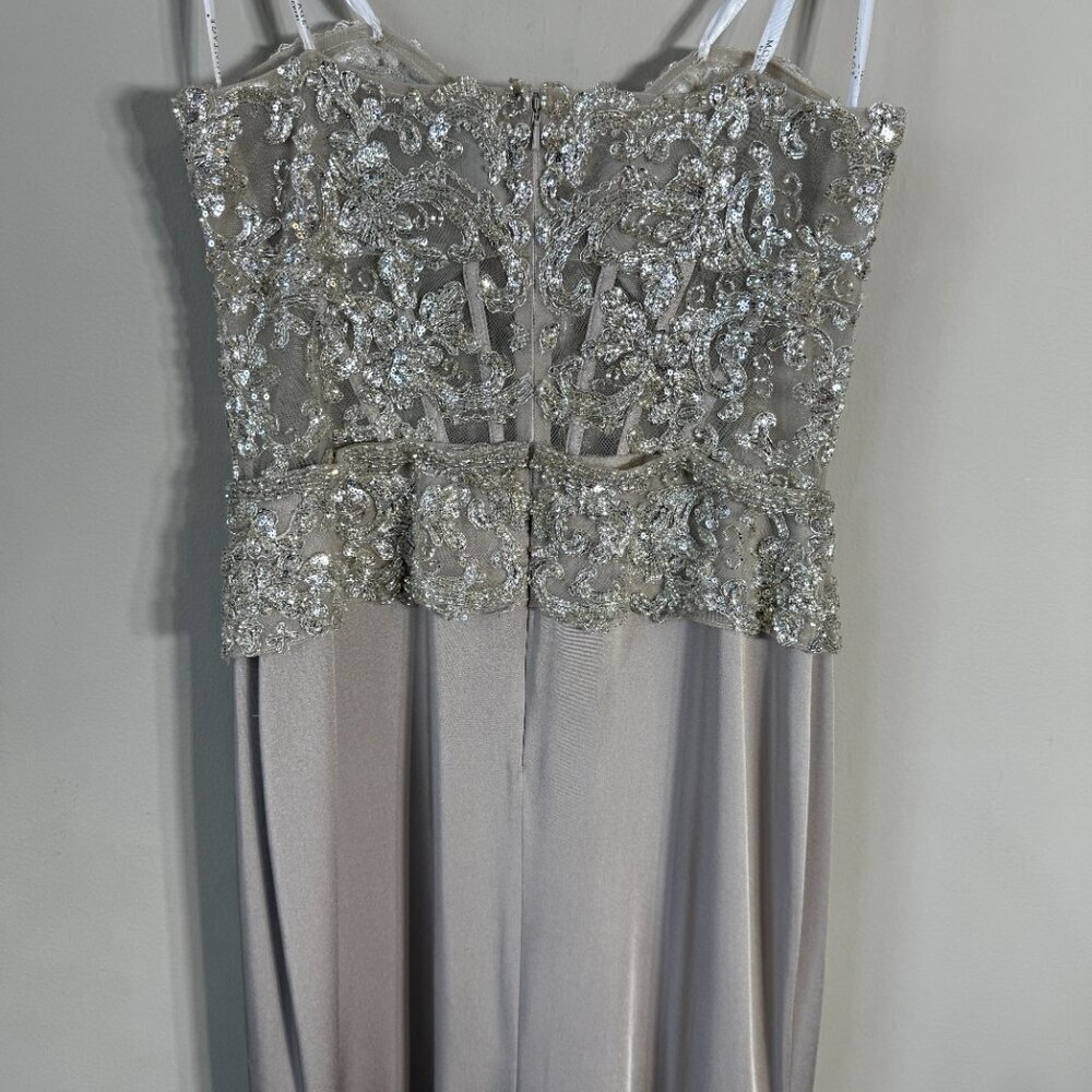 NWOT Montage by Mon Cheri Strapless Beaded Satin Gown Womens 12 Champage Sheer - Picture 9 of 15